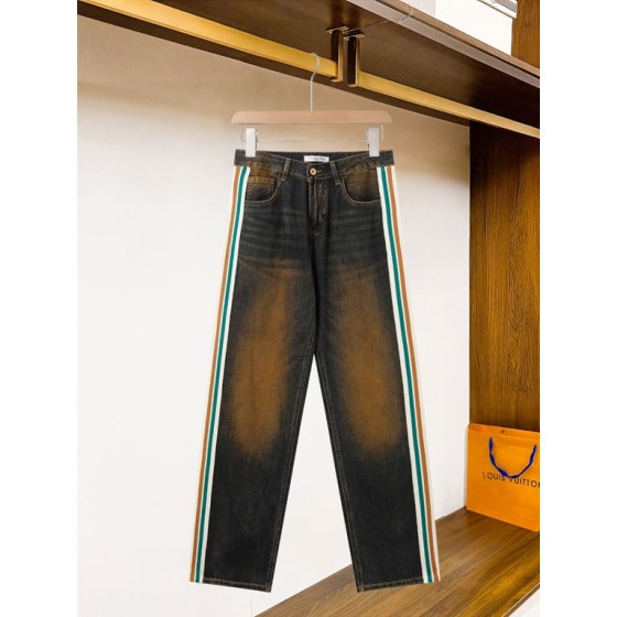 Dior Vintage Wash Denim Jeans with Green-Brown Stripe